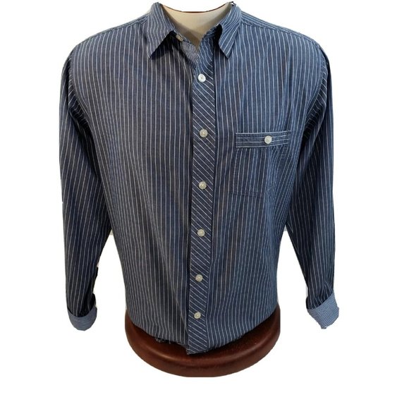 Paper Denim Cloth Mens Shirt Button Up Size Medium Stripe‎ Contrast Cuff PDC - Picture 1 of 9